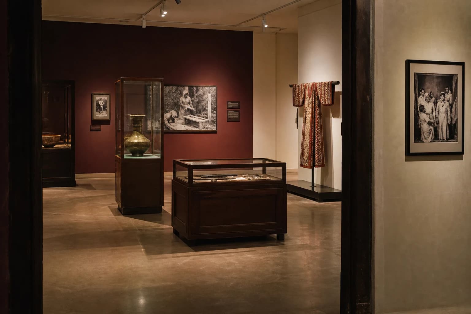 Warm burgundy museum gallery concept